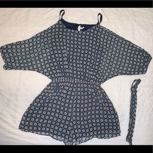 Multicolor print romper w/ belt